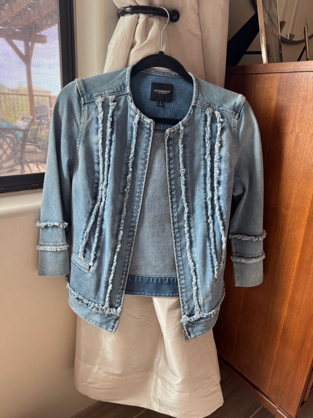 Liverpool Frayed Trim Light Blue Denim Zip Jacket - Picture 2 of 5
